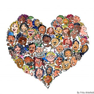 Drawing of a heart of people